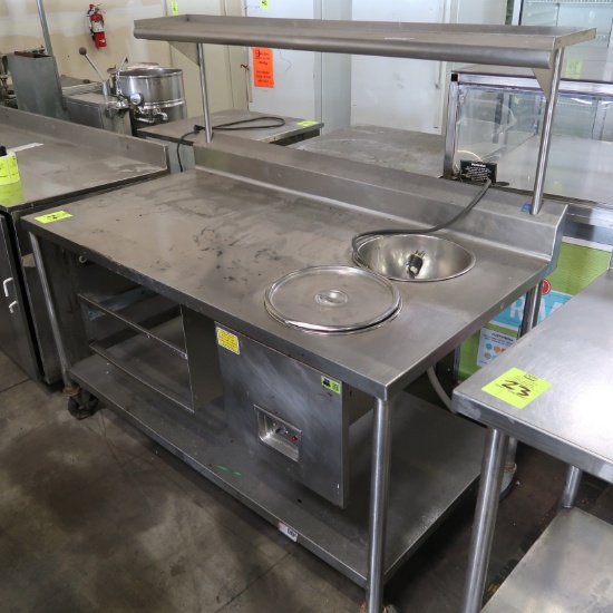 stainless glazing table w/ backsplash, under- & overshelf, glazing wells