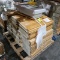 pallet of wooden shelves, includes wall-recessed fire extinguisher box