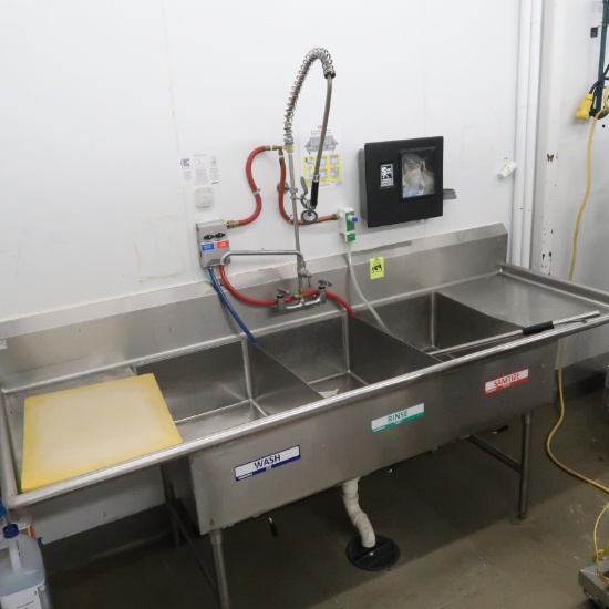 3-compartment sink w/ L & R drainboards & pre-wash sprayer