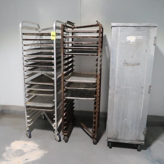 sheet pan size racks: 1) aluminum, 1) oven, 1) transport cabinet