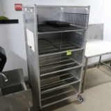 aluminum tray rack, enclosed on 3 sides, on casters