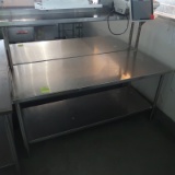 stainless table w/ under- and over-shelf