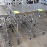 stainless table w/ wire shelves, on casters