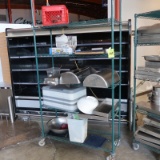 wire shelving unit, on casters, w/ contents