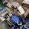 pallet of misc: deli tray risers, catering trays, plastic tub w/ lids, skillets, etc