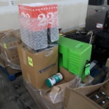 pallet of misc: portable eye wash station & checkstand signs