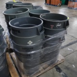 pallet of Rubbermaid Brute trash cans