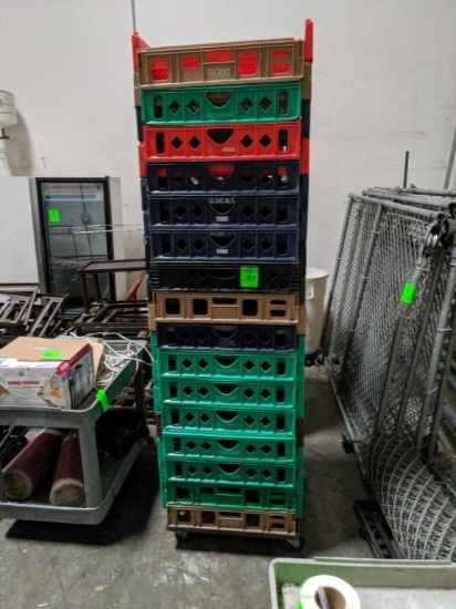 Stack of stocking crates and cart