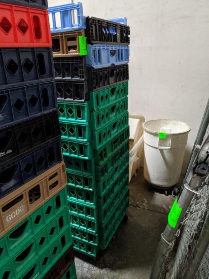 Stack of stocking crates and cart