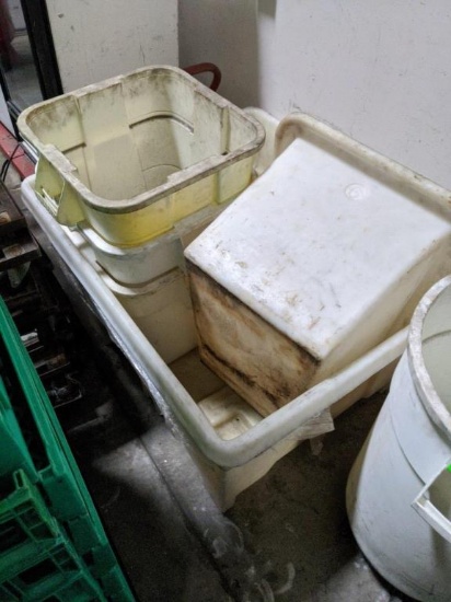 Group of trash and ingredient bins