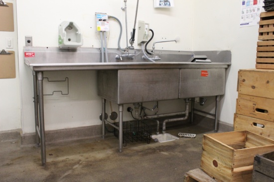 93" x 29" x 43" stainless steel 2 compartment sink