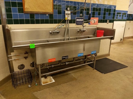 8ft x 27" x 4ft stainless steel 4 compartment sink