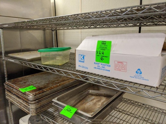 Plastic gloves, container and tray