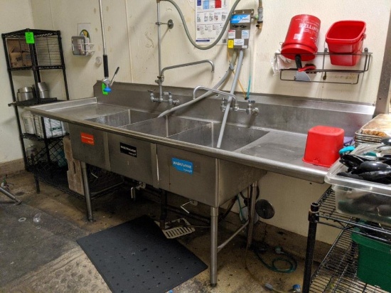 8ft x 30" x 42" stainless steel 3 compartment sink