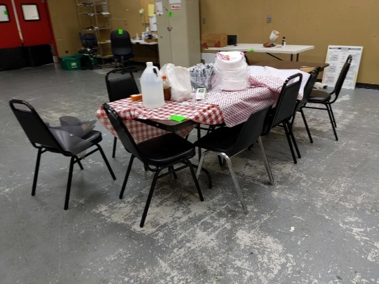 8ft wood folding table and 10 chairs