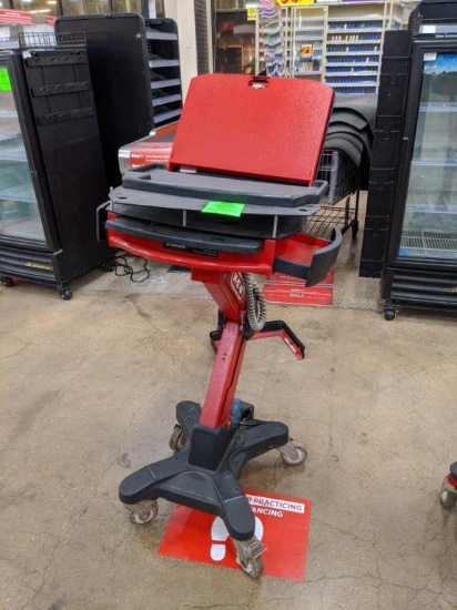 HEB branded laptop stand on casters