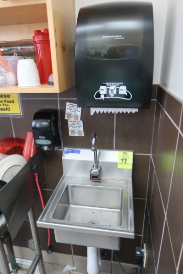hand sink w/ motion activated valve, soap & towell dispenser