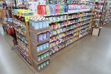 wooden gondola shelving, 3) ~36