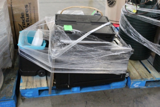 Wooden Cart W/ Light Fixture And More