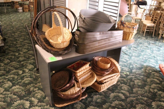 Group Of Wicker Baskets And Metal Tubs