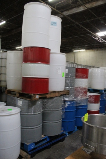 Pallets Of Assorted Steel And Plastic Drums