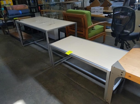 Metal base wood top tables