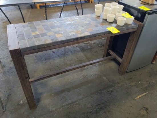 4ft x 16" x 28" wood base stone top table