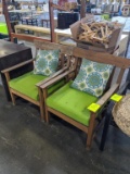 Wood chairs with cushions and throw pillows