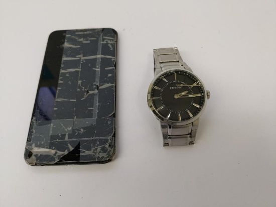 Fossil watch and LG cell phone (damaged)