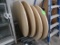 folding oval tables, steel base w/ wooden tops, on casters