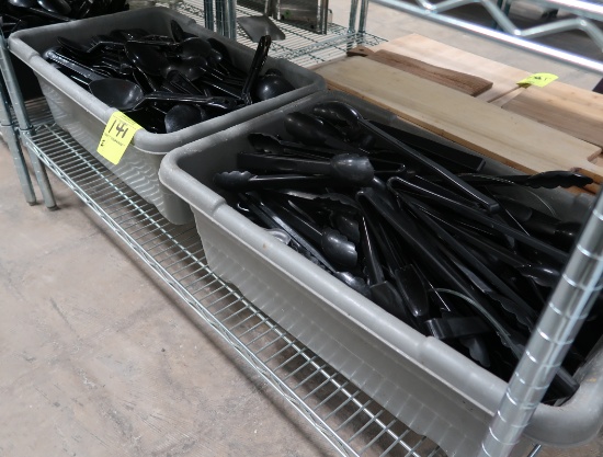 tubs of plastic tongs & spoons