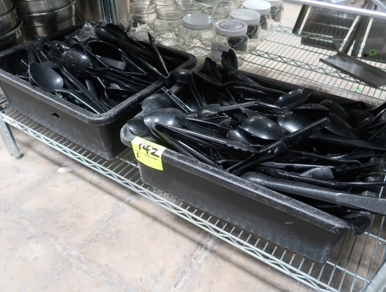 tubs of plastic tongs & spoons