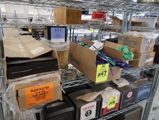 misc. shelf: black platter sheets, 20" twist ties, 4x6" sealable bags, etc