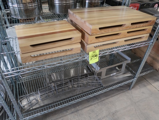 wooden deli risers & stainless misc. (2 shelves)