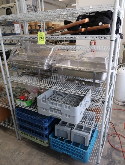 entire rack of misc. dishwasher trays, chafing dishes, pizza paddles