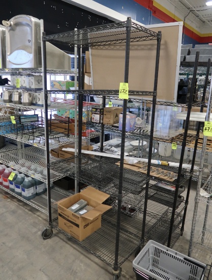 wire shelving unit, on casters, w/ box of pest defense mouse traps