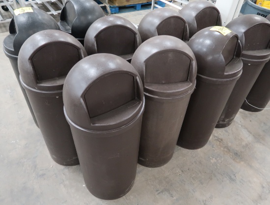Rubbermaid torpedo trash cans, brown