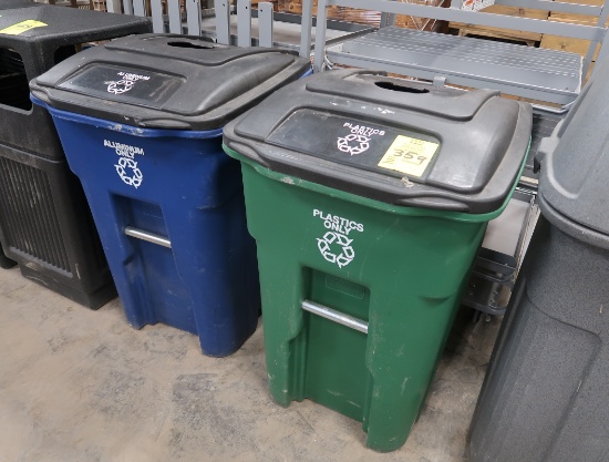 recycle collection cans, w/ wheels, aluminum & plastics