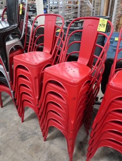 stackable chairs, metal, red