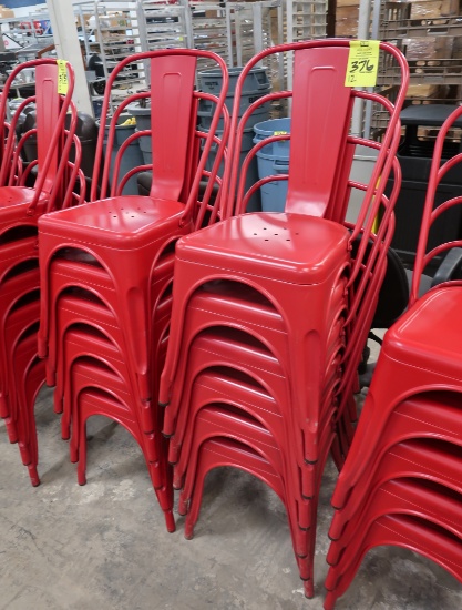 stackable chairs, metal, red