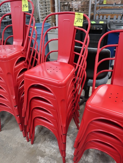 stackable chairs, metal, red