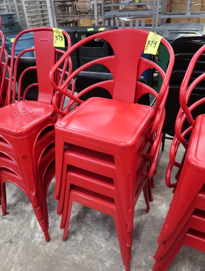 stackable chairs, metal w/ rounded back, red