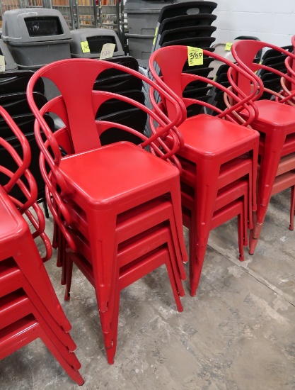 stackable chairs, metal w/ rounded back, red