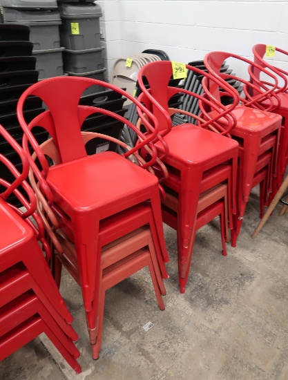 stackable chairs, metal w/ rounded back, red