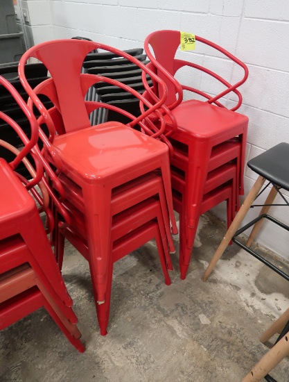stackable chairs, metal w/ rounded back, red