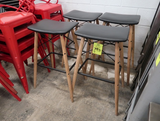 bar-height stools, wood & metal frames, cushioned seats