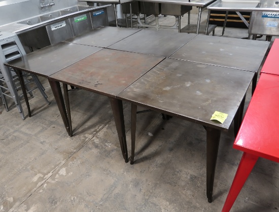 steel tables, bronze