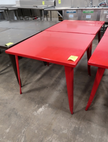 steel tables, red
