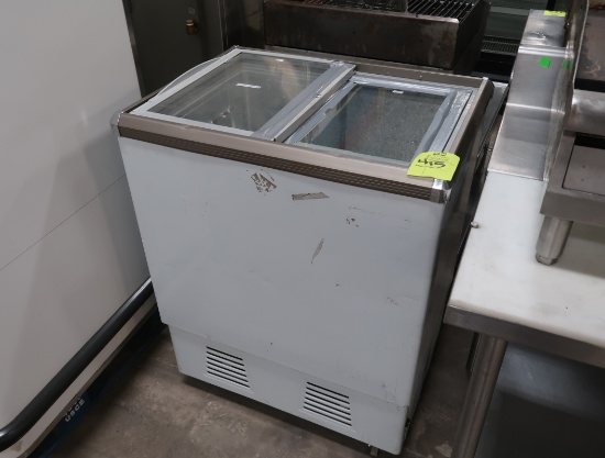 Hussmann sliding glass top freezer