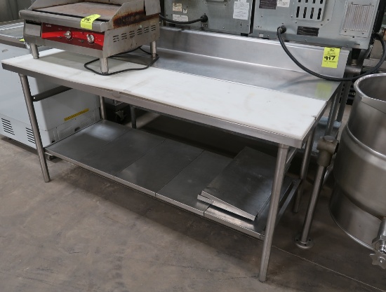 polytop/stainless table, w/ backsplash & undershelf
